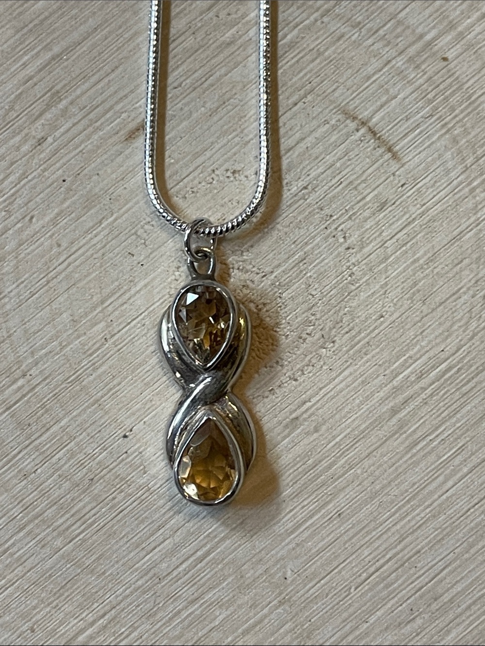 Sterling Silver Infinity Pendant Necklace with Citrine Gemstones
